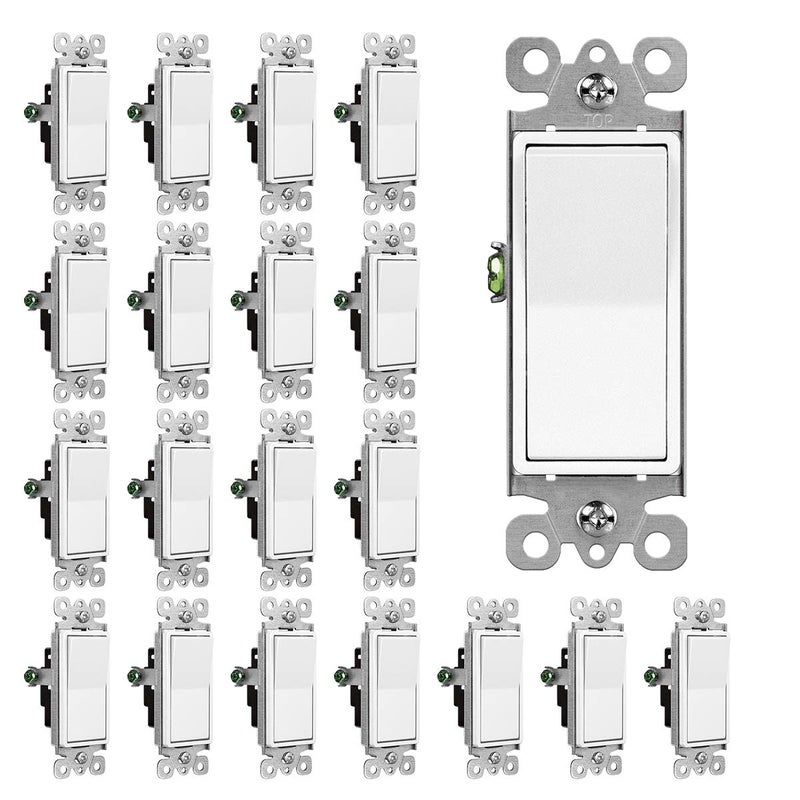 CML Hardware Cml Single Pole Decorator Light Switch, 20 Pack Rocker Paddle Wall Switch, 15A 120/277V, On/Off Interrupter, Ul Listed, White - Image 1